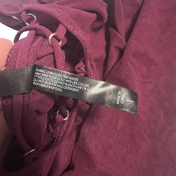 Torrid Plum Purple Sheer Mesh Lace-Up Babydoll Lingerie Size 1X Plus - Picture 6 of 9